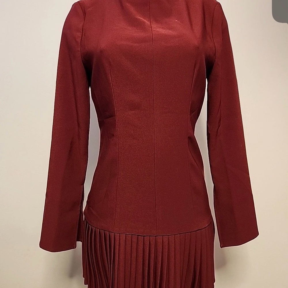 Commense Burgundy Mini Dress with Long Sleeves